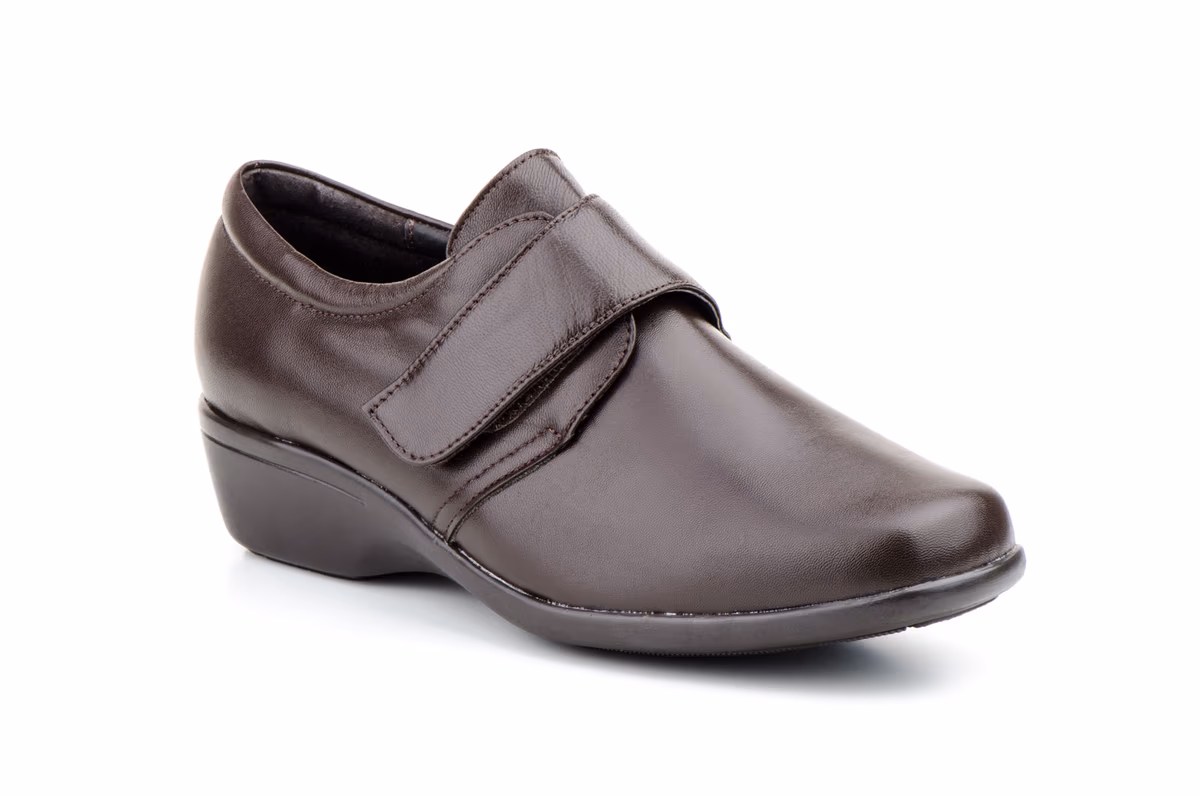 Zapatos Mujer Piel Marrón Cuña Correa Plantilla Extraible Ancho Especial Calzados Bailen ref. 722