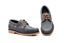 Navy Leather Cadet Boys Boat Shoes Nautic Blue ref. NB-1140