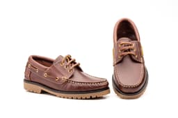 Brown Leather Cadet Boat Shoes for Boys Nautic Blue ref. NB-1140