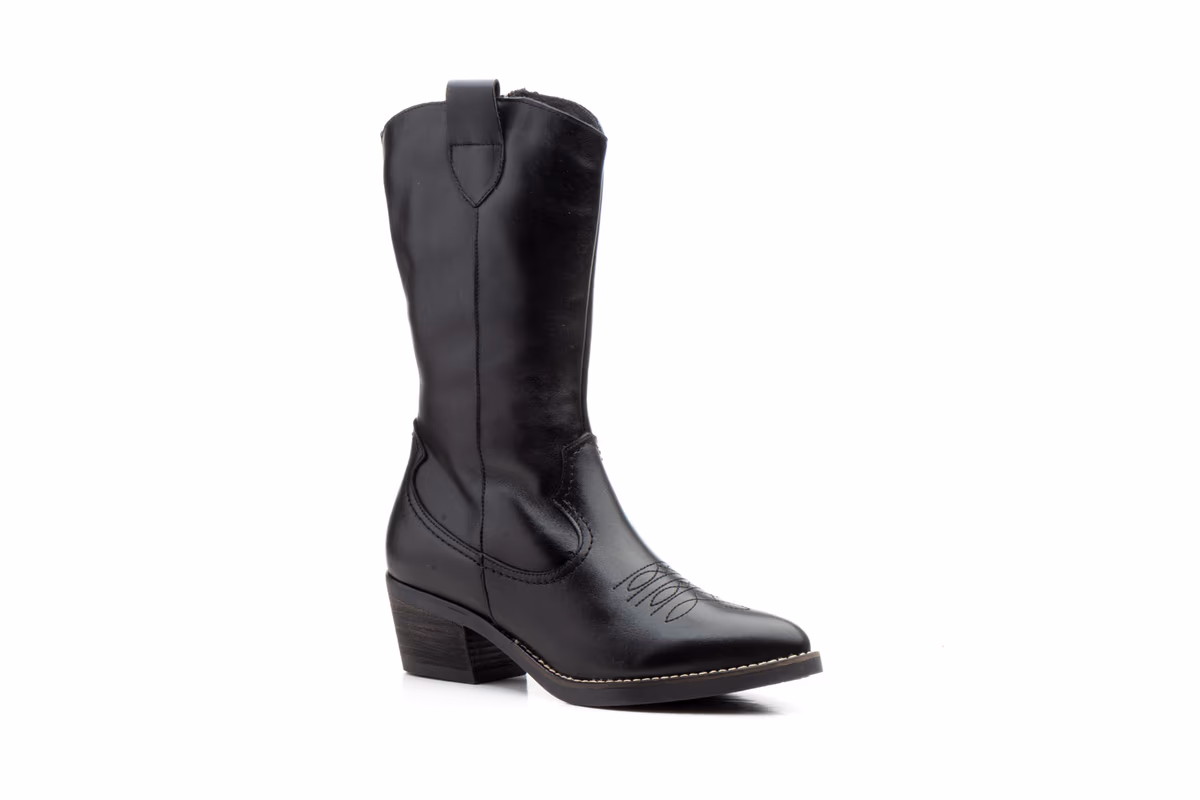 Botas Camperas Mujer Piel Napa Negra Tacón Cubano Par y Medio ref. PYM-940