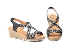 Sandalias Mujer Trenzado Negro Plata Cuña  JAM ref. 3326