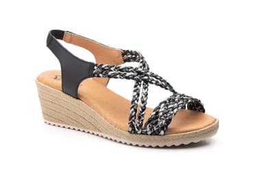 Sandalias Mujer Trenzado Negro Plata Cuña  JAM ref. 3326