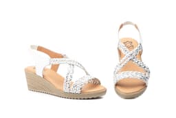 Sandalias Mujer Trenzado Blanco Plata Cuña JAM ref. 3326