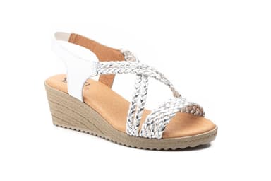 Sandalias Mujer Trenzado Blanco Plata Cuña JAM ref. 3326