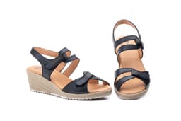 Sandalias Mujer Piel Negro Cuña Yute JAM ref. AE-3454