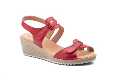 Sandalias Mujer Piel Rojo Velcro Cuña Yute JAM ref. AE-3454