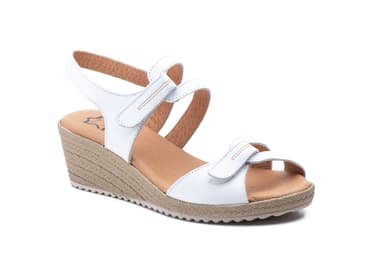 Sandalias Mujer Piel Blanco Velcro Cuña Yute JAM ref. AE-3454