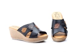 Women's Black Leather Wedge Clogs Alto Estilo ref. AE-204