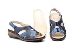 Women's Navy Leather Sandals with Velcro and Removable Insole CHIKA ref. 5051