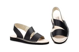 Sandalias Mujer Piel Negro Elasticos Menorquinas ref. 7700