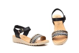 Sandalias Mujer Piel Negro Hebilla Alto Estilo ref. AT-216