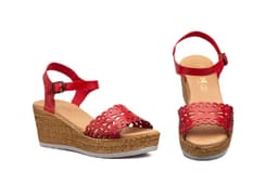 Women's Red Laser Leather Wedge Espadrille Sandals JAM ref. 7055