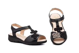Women's Black Leather Wedge Sandals JAM ref. 2422