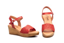 Sandalias Mujer Piel Rojo Cuña JAM ref. 665