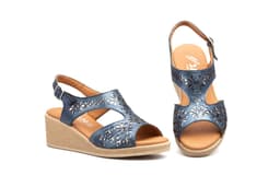 Women's Navy Leather Wedge Sandals with Gel Insole JAM ref. 7978