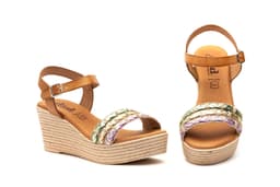 Women's Sandals Camel Leather Rafia Green Beige Lilac Calzados DSD ref. 10035