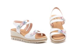 Women's White Leather Sandals with Jute Wedge Alto Estilo ref. AE-459