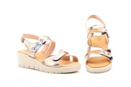 Women's Sandals Platinum Leather Wedge Jute Alto Estilo ref. AE-459
