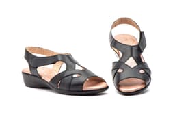 Women's Black Leather Sandals Gel Duendy ref. DU-421