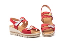 Sandalias Mujer Piel Rojo Cuña Yute Alto Estilo ref. AE-459