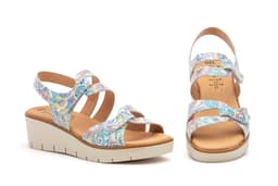 Women's Leather Sandals White Floral Alto Estilo ref. AE-455