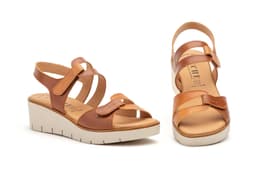 Women's Brown Leather Sandals with Velcro Alto Estilo ref. AT-453