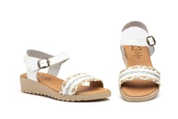 Sandalias Mujer Piel Blanco Hebilla Cuña Baja Alto Estilo ref. AE-210
