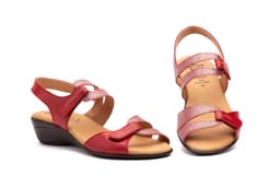 Women's Leather Sandals Red Silver Gel Insole Alto Estilo ref. 757