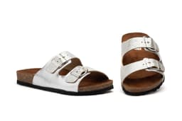 Women's Silver Leather Sandals with Buckle Otras marcas ref. 7377