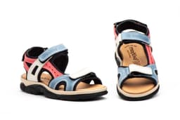 Sandalias Mujer Piel Keloil Azul Blanco Velcro Morxiva ref. 7040