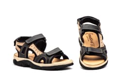 Sandalias Mujer Piel Negro Taupe Velcro Morxiva ref. 7040