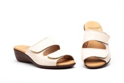 Sandalias Mujer Piel Beige Cuña Velcro Alto Estilo ref. 3474