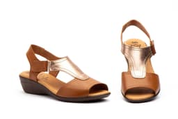 Sandalias Mujer Piel Bronce Velcro Alto Estilo ref. 305