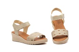 Sandalias Mujer Piel Beige Cuña Velcro Alto Estilo ref. AE-648