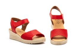 Sandalias Mujer Piel Rojo Velcro Cuña Alto Estilo ref. AE-649
