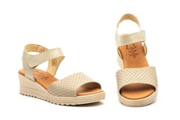 Sandalias Mujer Piel Beige Velcro Cuña Alto Estilo ref. AE-649