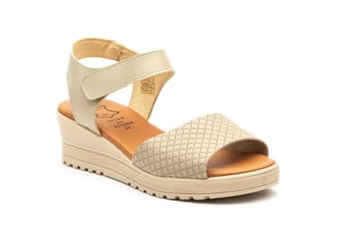 Sandalias Mujer Piel Beige Velcro Cuña Alto Estilo ref. AE-649