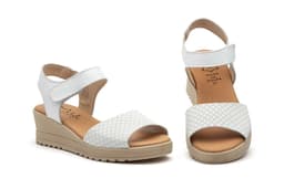 Sandalias Mujer Piel Blanco Velcro Cuña Alto Estilo ref. AE-649