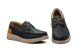 Men's Navy Blue Suede Leather Boat Shoes with Laces Route 83 ref. RS24201-3