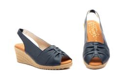 Sandalias Mujer Piel Marino Cuña Elástico Duendy ref. 3824