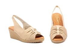 Sandalias Mujer Piel Beige Cuña Elástico Duendy ref. 3824