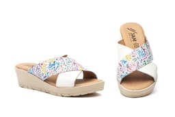 Women's Leather Sandals White Multi Calzados Bailen ref. BL-833