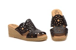 Sandalias Vaquetillas Mujer Piel Marrón Picado Cuña Alto Estilo ref. AE-462