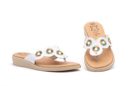 Women's White Leather Slide Sandal Alto Estilo ref. 301