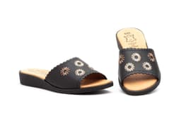 Women's Black Leather Sandal with Vamp Alto Estilo ref. 307