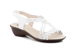 Sandalias Mujer Trenzado Piel Metalizado Blanco Elástico Cuña Alto Estilo ref. 323
