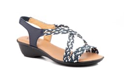 Women's Braided Leather Metallic Navy Wedge Sandals with Elastic Alto Estilo ref. 323
