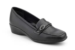 Zapatos Mujer Piel Negro Cuña Mocasín Alto Estilo ref. 614
