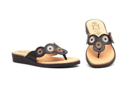 Women's Black Leather Slide Sandal Alto Estilo ref. 301