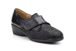 Zapatos Mujer Piel Negro Licra Comodon Cuña Anchos Calzados ref. 1705